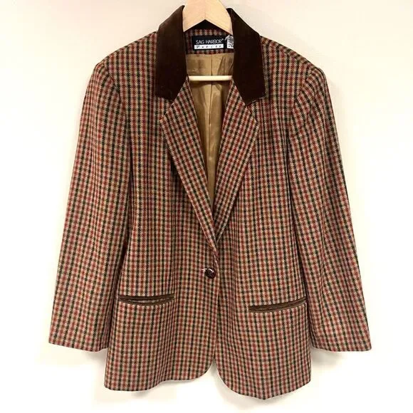 Sag Harbor houndstooth blazer with velvet trim size 14P - Picture 2 of 11